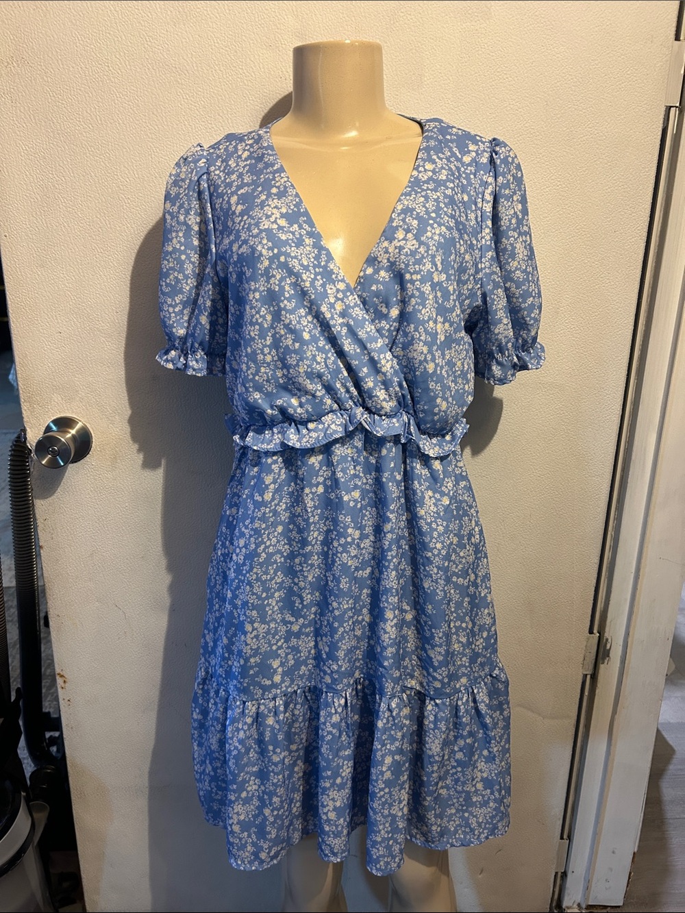 Altar'd State Light Blue Floral Wrap Midi Dress